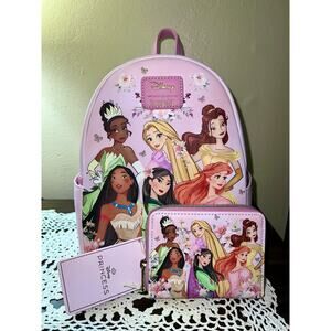 Loungefly Disney Princess Group Pink Mini Backpack Wallet Set